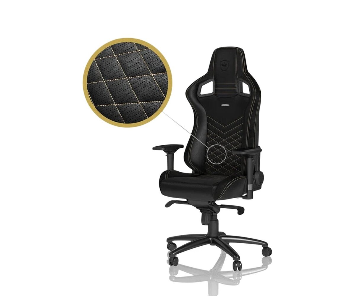 Žaidimų kėdė Noblechairs EPIC, eko oda, juoda, aukso sp. siūlės