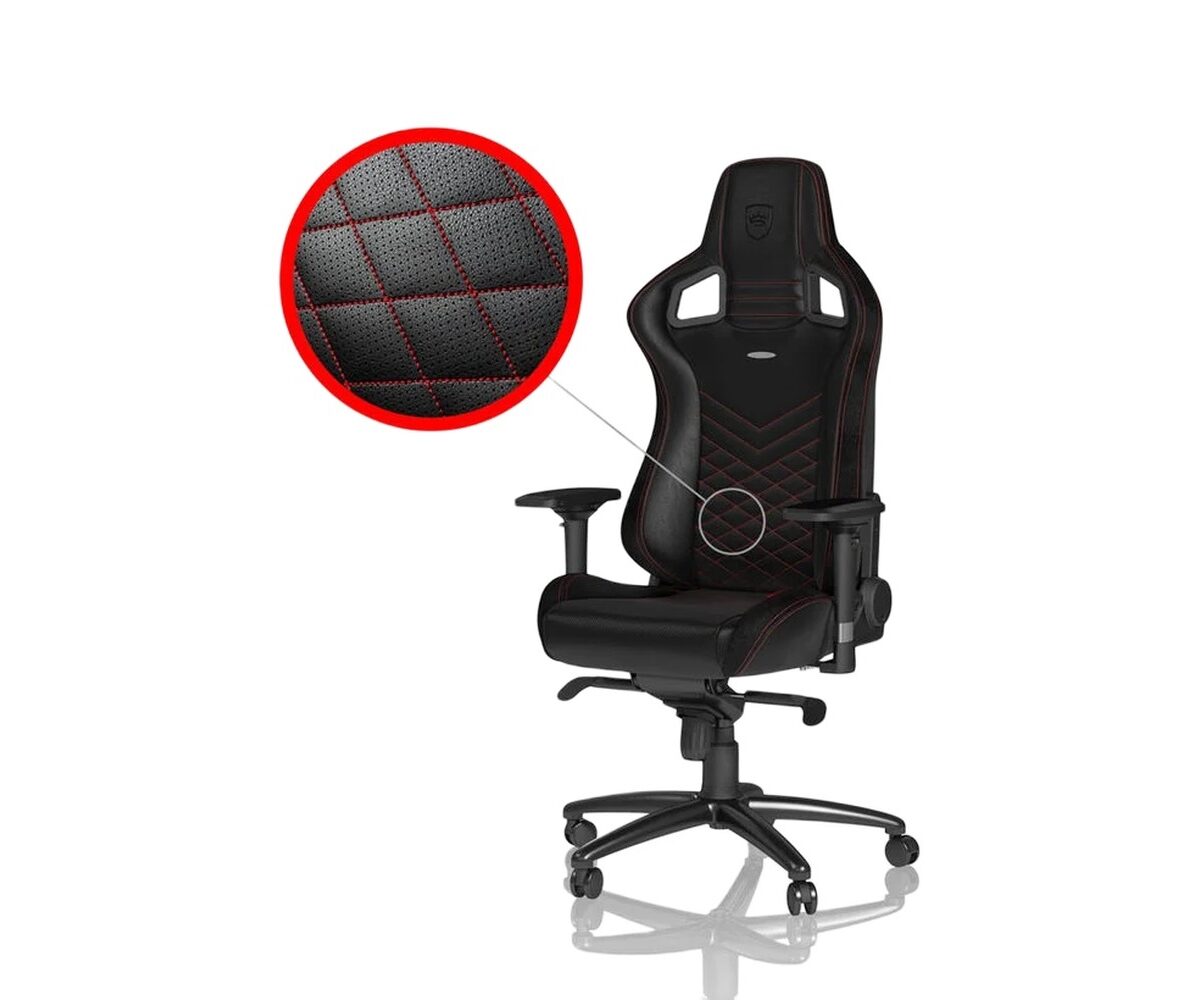 Žaidimų kėdė Noblechairs EPIC, eko oda, juoda, raudonos siūlės