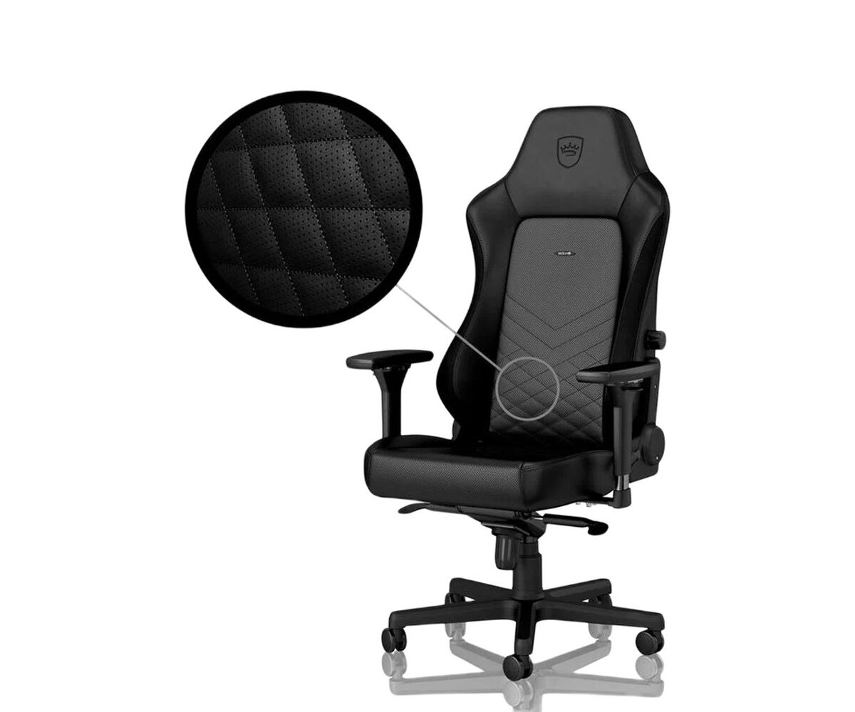 Žaidimų kėdė Noblechairs HERO, eko oda, juoda, juodos siūlės