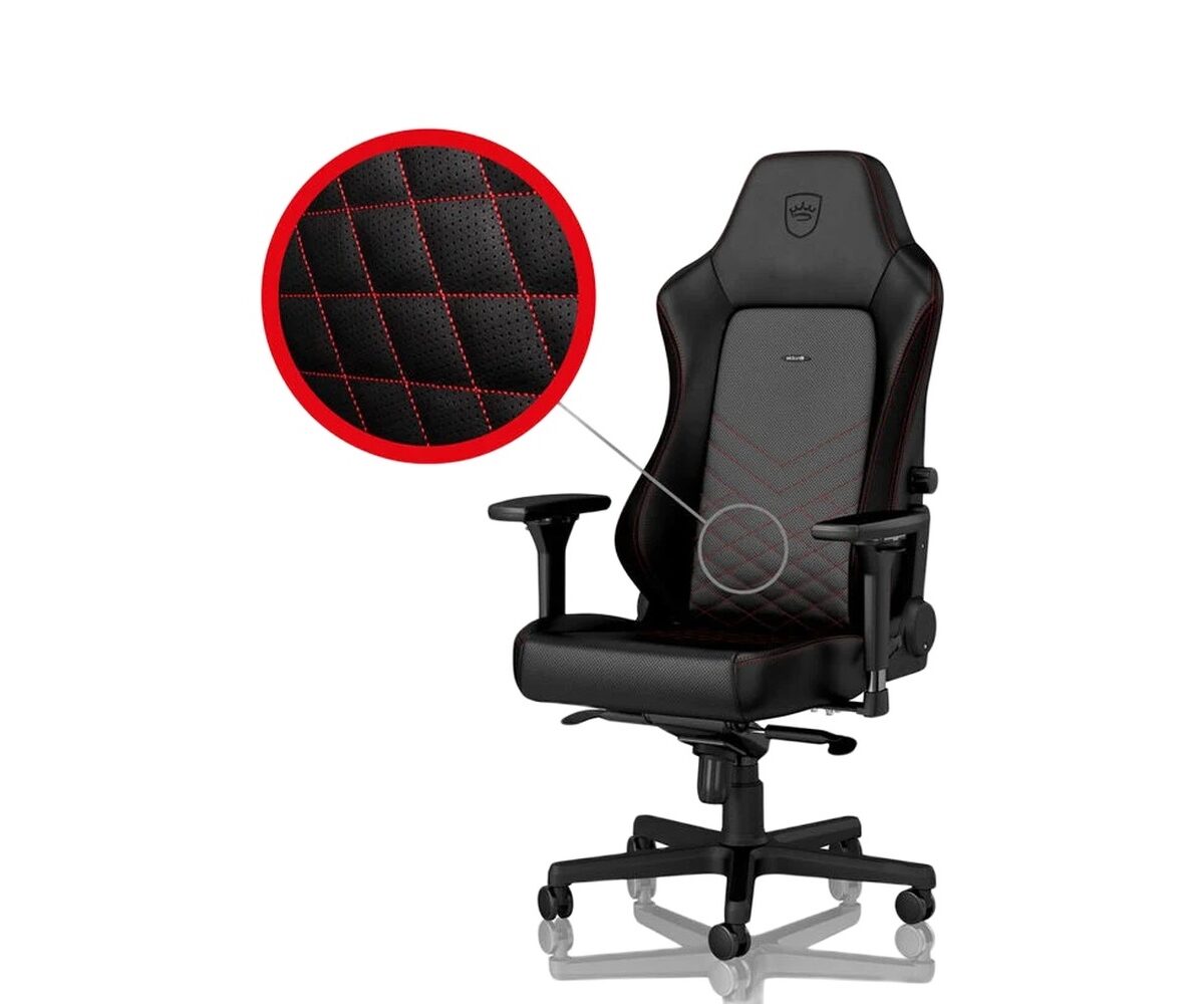 Žaidimų kėdė Noblechairs HERO, eko oda, juoda, raudonos siūlės