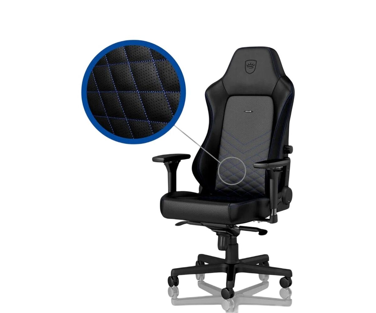 Žaidimų kėdė Noblechairs HERO, eko oda, juoda, mėlynos siūlės