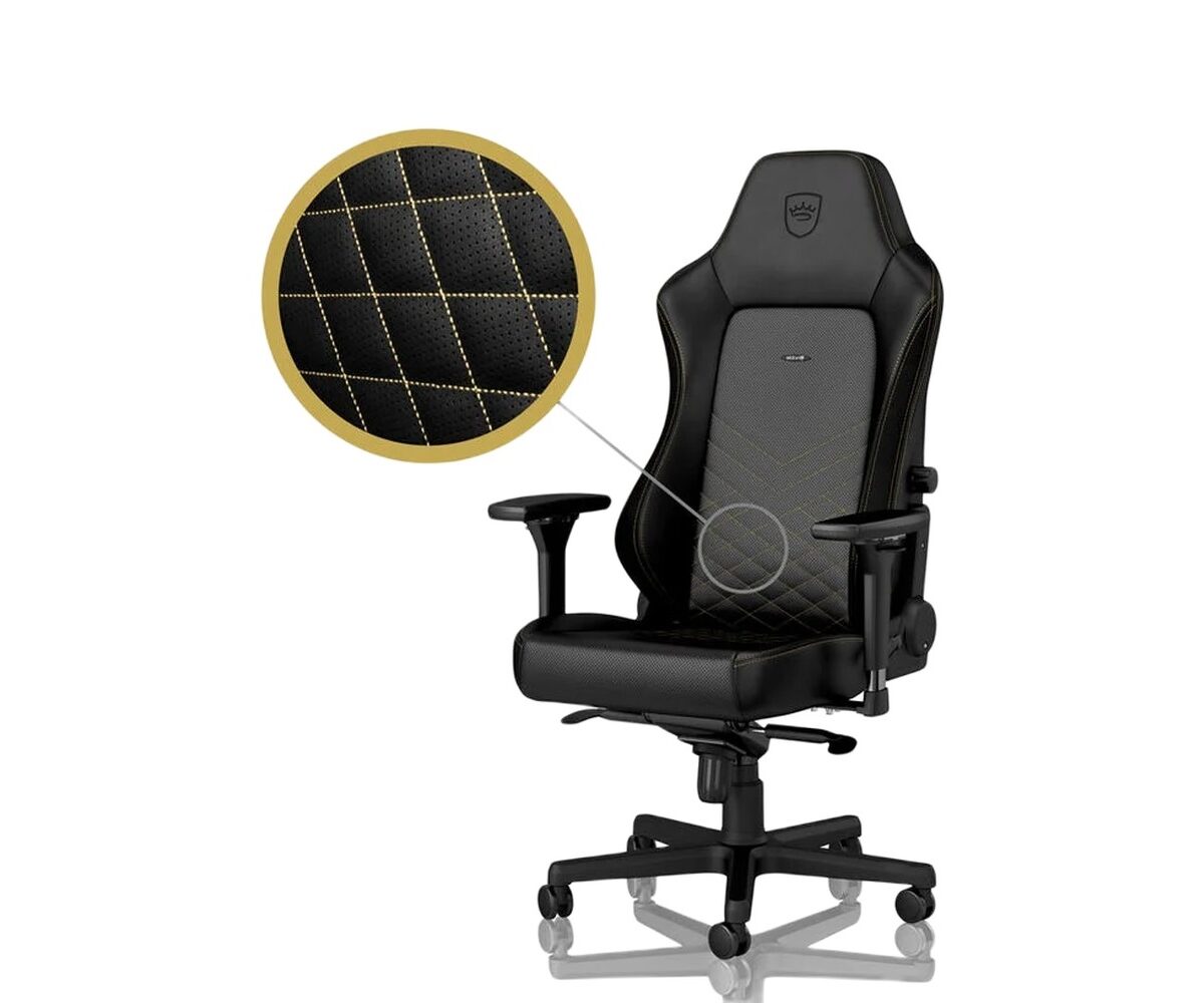 Žaidimų kėdė Noblechairs HERO, eko oda, juoda, aukso siūlės