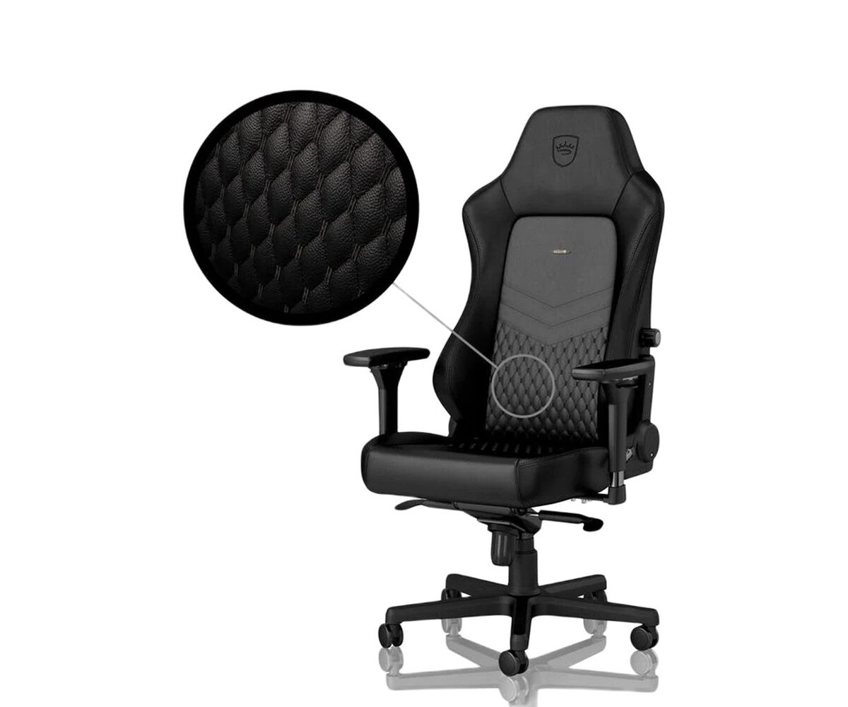 Žaidimų kėdė Noblechairs HERO, natūrali oda, juoda, juodos siūlės
