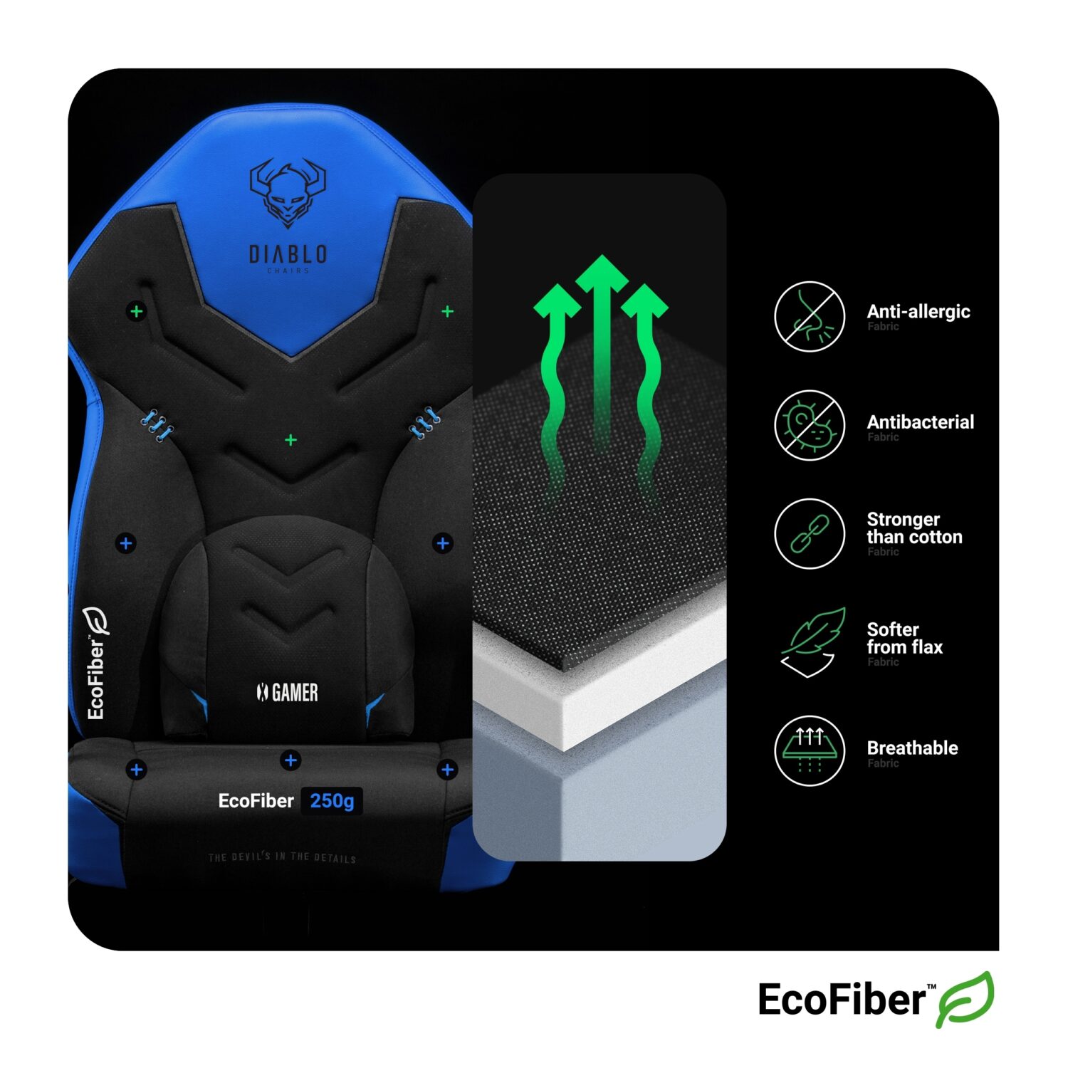 Žaidimų kėdė Diablo X-Gamer 2.0, Normal dydis, gobelenas, juodas/mėlynas - Image 10