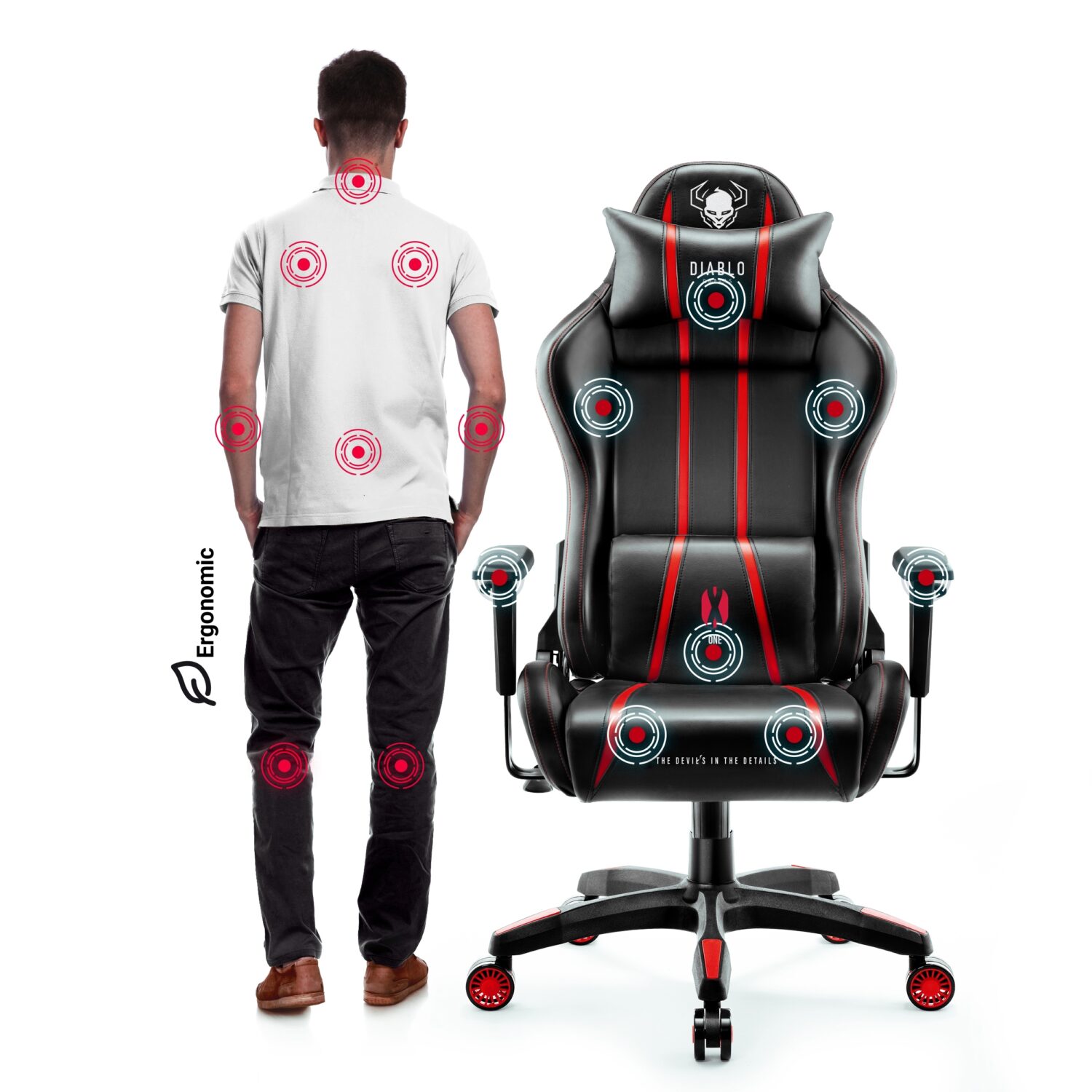 Žaidimų kėdė Diablo X-One 2.0, King dydis, eko oda, juoda/raudona - Image 4