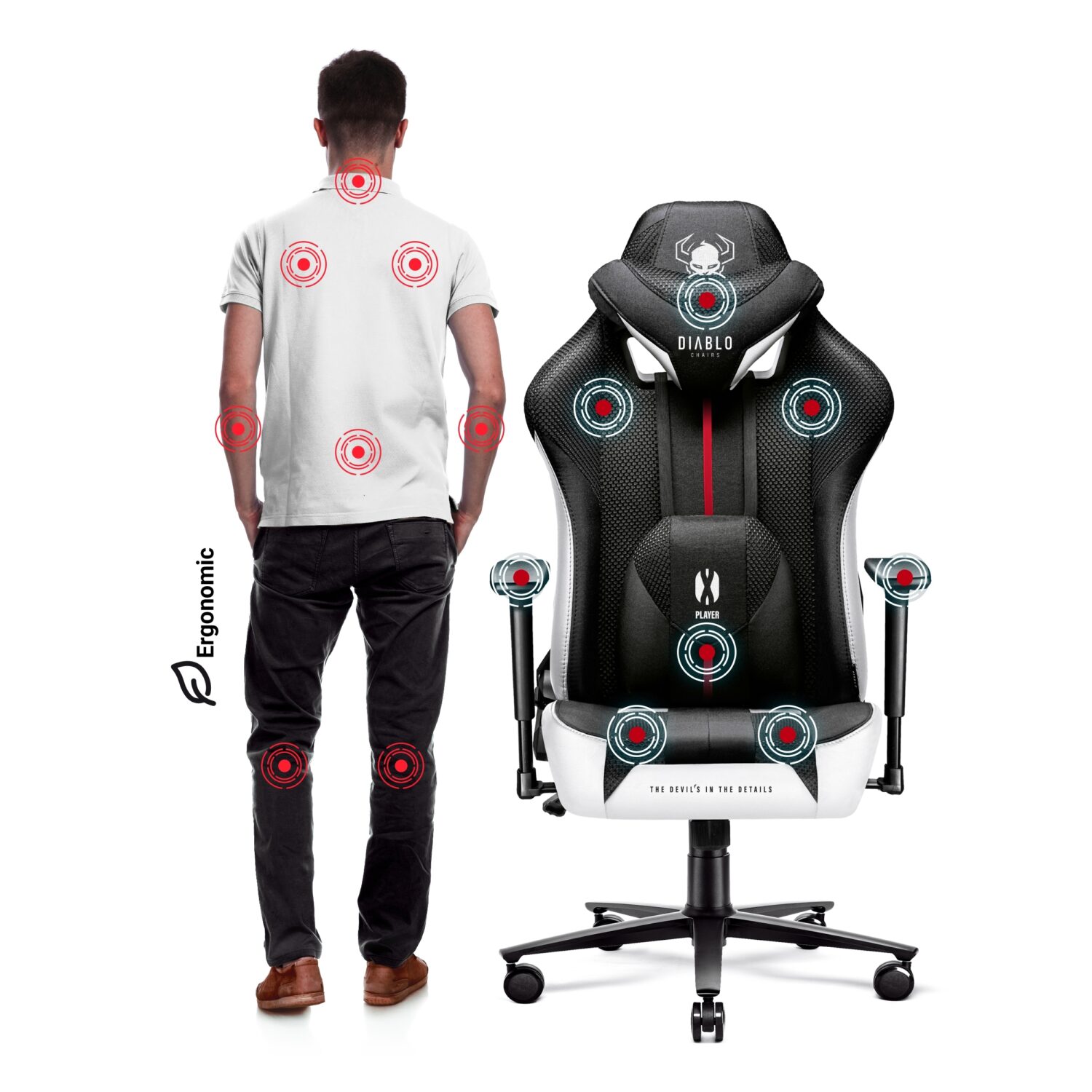 Žaidimų kėdė Diablo X-Player 2.0, Normal dydis, gobelenas, juodas/baltas - Image 5